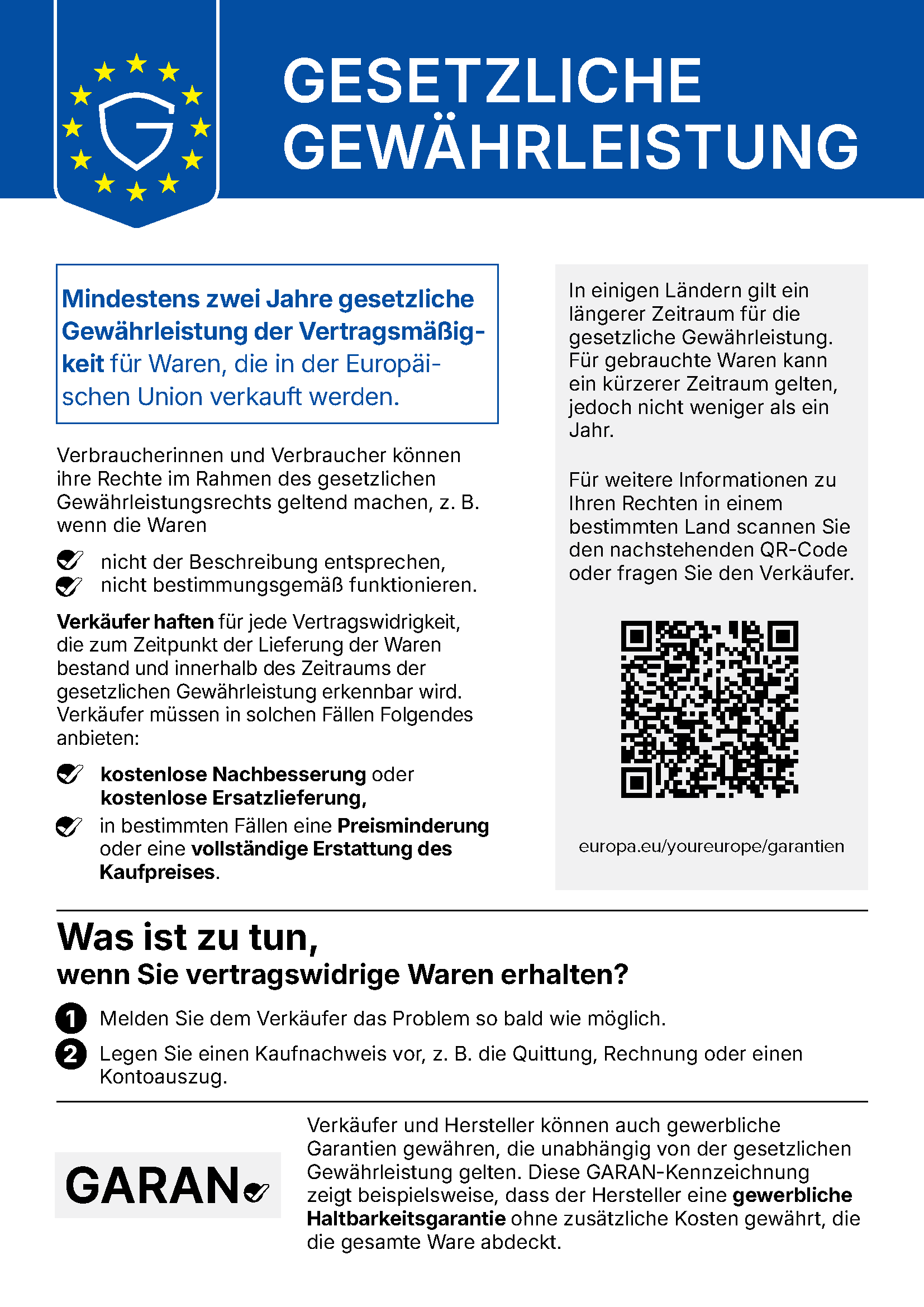 Legal guarantee: Open the notice as PDF