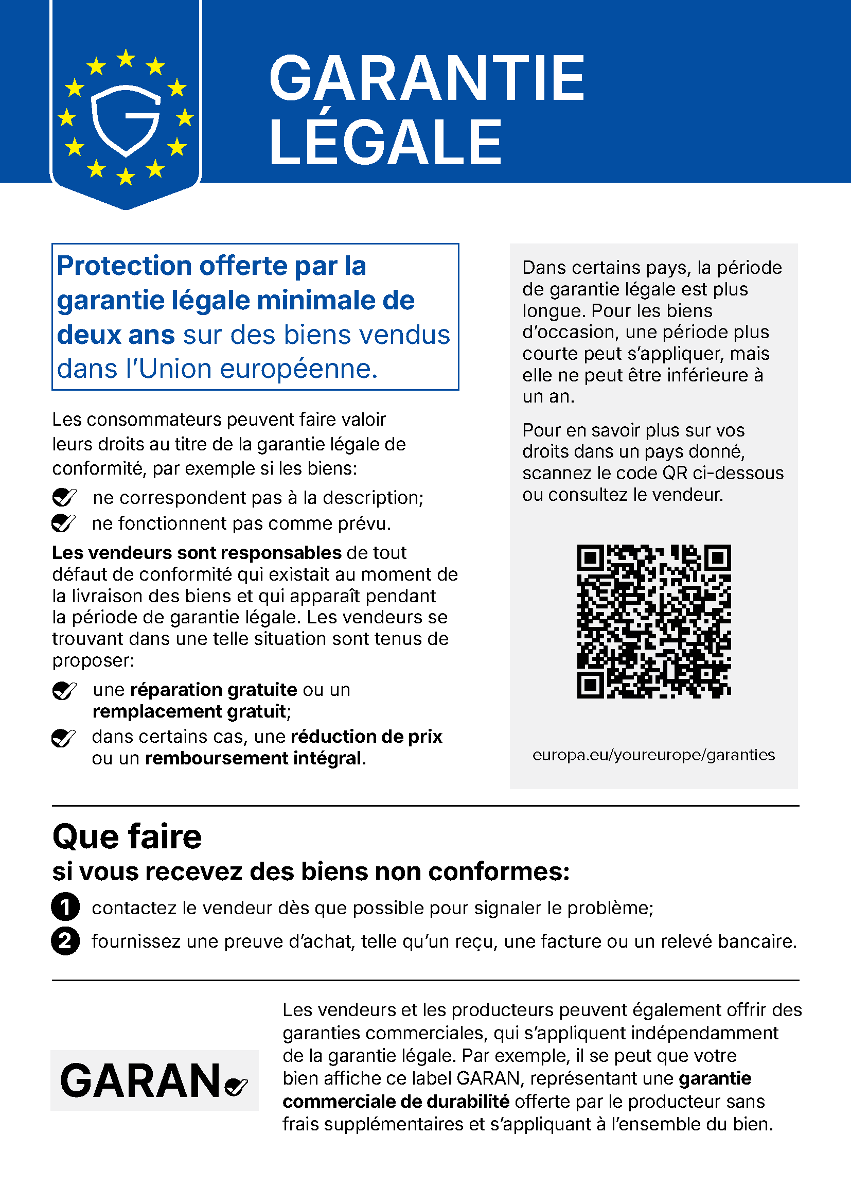 Garantie légale: Ouvrir la notice en PDF